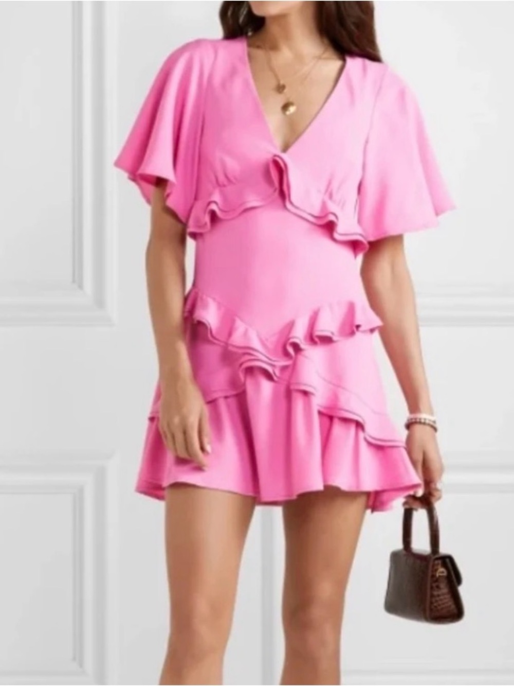 Maggie Marilyn Pink Ruffle V-Neck Mini Dress - Picture 4 of 10